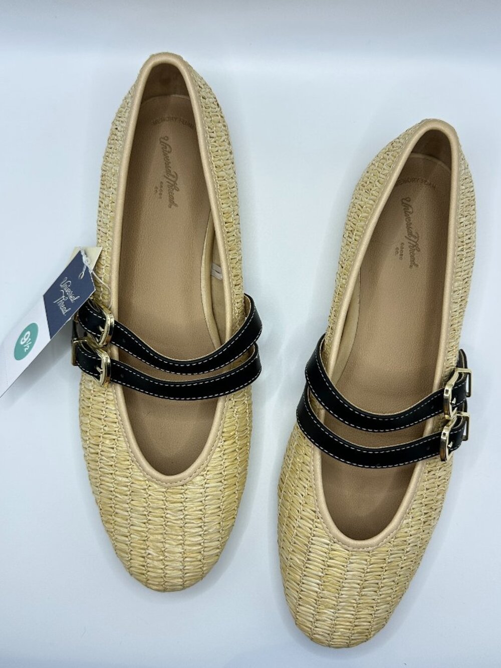 Universal Thread Henrietta Mary Jane 9.5 Tan New Woven Straw Double Buckle Flat